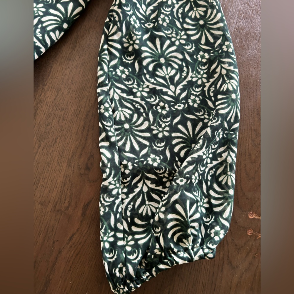 Zara green floral belted long sleeve mini dress maroon full skirt - Picture 7 of 13